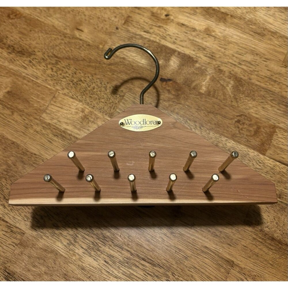 WOODLORE Wooden Cedar Tie‎ And Belt Hanger Closet Organizer - Brass Hooks & Pegs